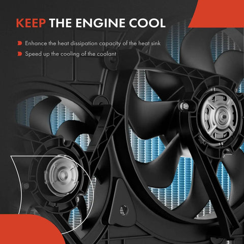 Close-up of Straight Shot Drop Dead Easy Swap Engine Radiator Cooling Fan Assembly, designed for Audi A3 TT VW, enhancing engine cooling.