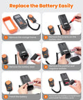 Pro Grade Illuminance Light Meter For Precise Plant Growth Digital Lux Meter With Range Zero To Two Hundred Thousand Lux And Fast Readings Twice Per Second FC To Lux Conversion Pocket Friendly Design For On The Go battery replacement steps with orange frame and meter back view