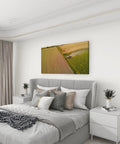 Canvas Wall Art Paintings Harvester Scene With Golden Ripe Corn Harvesting By A Combine Machine Framed Stretched Artwork Ready To Hang For Living Room Bedroom Office Decor 20x40 Inch Farm Vibe displayed in a bedroom