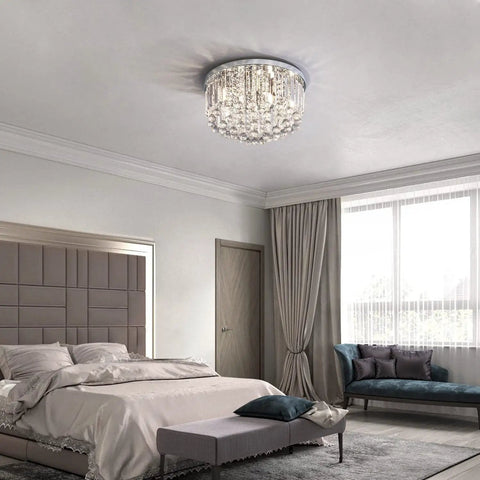 Shimmering Crystal Chandelier Lighting For Bedroom Living Room Hallway Bar And Dining, 8 Lights, Dope Modern Chrome Flush Mount