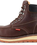 Side view of Heavy Duty Steel Toe Work Boots for Men with Goodyear Welt Construction, full-grain leather, and wedge sole.