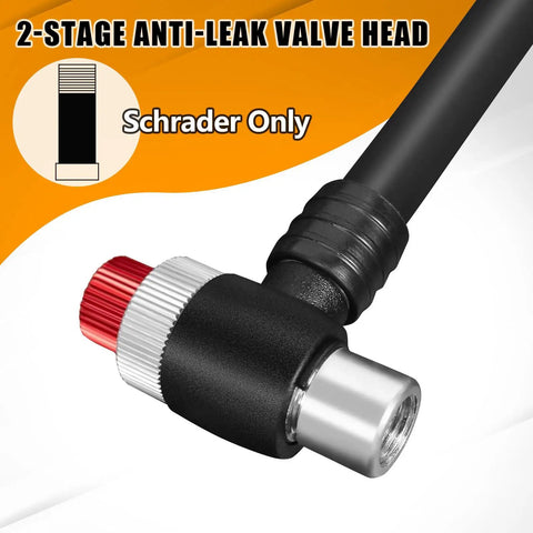 Beefy High Pressure Bike Shock Pump With Gauge For Mountain Bike And Road Bikes, Schrader valve head, close-up view