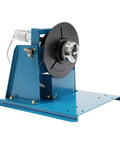 Built Tough Cast Iron Welding Rotary Turntable Workbench With Foot Switch Portable Desktop Positioner Holds Up To Twenty Two Pounds Like A Champ Quick Setup Smooth Motor Spin side view of blue welding turntable with motor.
