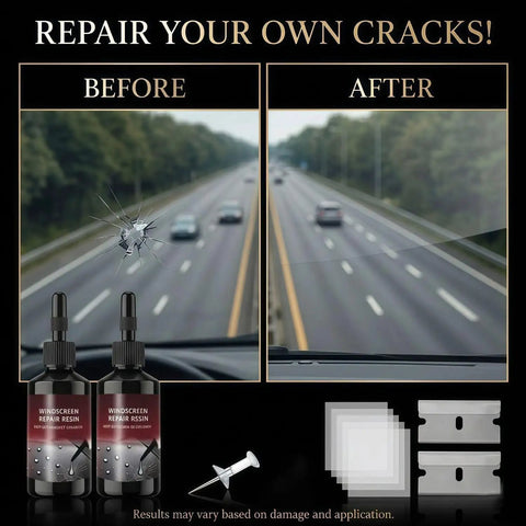 Windshield Crack Repair Kit For All Cracks, 5 Minute Quick Fix With Nano Glass Repair Liquid, Before and After Results
