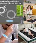 Copper Grounding Rod Kit With 39 Feet White Ground Wire And Blue Anti Static Wristband, Portable Earth Grounding Kit shown in use