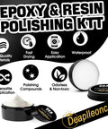 Pro Grade Epoxy Resin Polishing Kit with high-quality materials in black containers, shown open with white polishing compound.