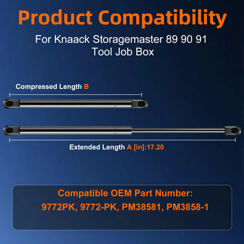 Two 17 Inch Gas Strut Lift Supports 9772PK For Knaack Storagemaster 89 90 91 Tool Job Box Lid Replacement Heavy Duty Hardware And Toolbox Parts Fits Replacing Lift Cylinders Built To Last