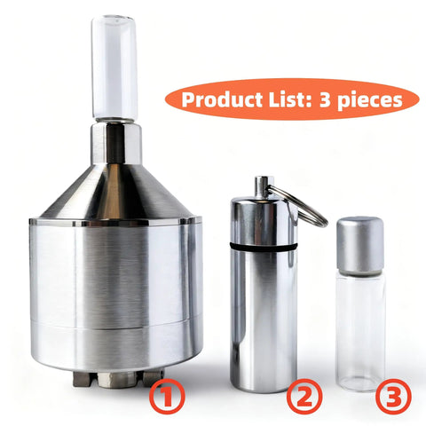 Spice Grinder For Kitchen Use In Silver, Super Easy To Use And Clean Aluminum Alloy Grinder With Detachable Food Contact Parts, No Fuss Grinding Herbs And Spices, 2.2 By 4.65 Inches shown with three detachable parts