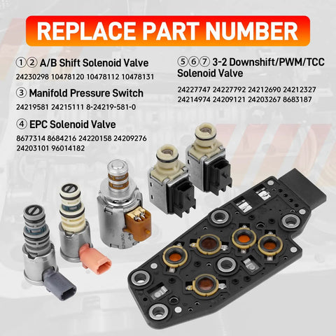 4L60E 4L65E Transmission Master Solenoid Kit With EPC TCC 3-2 PWM Harness Filter Gasket For GM 2003-2005 components display