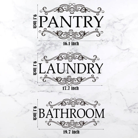 Three Pack Large Vinyl Door Decals For Bathroom Laundry And Pantry Wall Decor Peel And Stick Quotes For Doors And Cabinets Easy Tear Off Custom Signage
