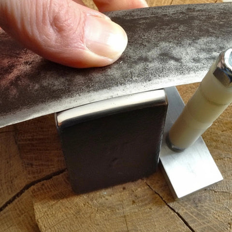 Two Piece Peening Anvil Set For Scythe Blades In Drop Forged Steel With Flat Striking Surface And Glossy Finish For Precise Peening
