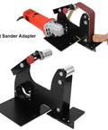 Heavy Duty Angle Grinder Belt Sander Adapter With M14 Spindle and Quick Swap 540 X 30 Mm Sanding Belt Kit shown in use on wood.