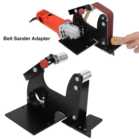 Heavy Duty Angle Grinder Belt Sander Adapter With M14 Spindle and Quick Swap 540 X 30 Mm Sanding Belt Kit shown in use on wood.