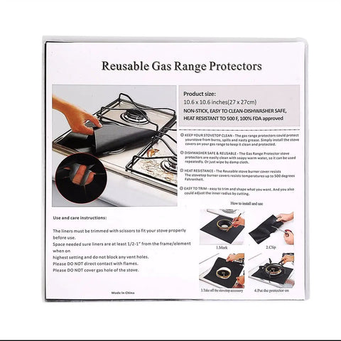 Two Pack Gas Stove Burner Covers 0.2mm Double Thickness Reusable Gas Range Protectors For 30 Inch Stoves packaging.