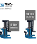 Heavy Duty Toe Jack Hydraulic Floor Lift For Containers And Machinery, 5 To 10 Ton Capacity, Ultra Low 0.875 Inch Clearance, Machined Cylinder Housing, Overtravel Protection, Model TH0023 shown lifting weights.