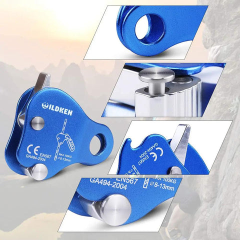 Climbing Ascender Belay Device Rope Grab For Rock Climbing And Mountaineering, Lightweight Magnesium Alloy Gear, Blue Detail