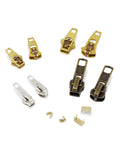 Zipper Repair Kit With 22 Assorted Sliders And Stops For Jeans Jackets And Coats Replace Broken Zippers Easy With Top And Bottom Stops Includes Varied Sliders For Fast DIY Repairs, showing assorted metal sliders and stops
