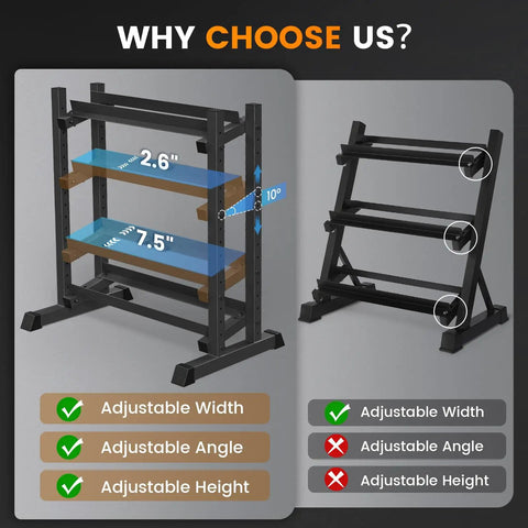 Heavy Duty Dumbbell Rack Stand For Home Gym, Rock Solid H Frame Workout Storage, Fully Adjustable Height And Angle, Tough Powder Coated Steel Easily Handles 1100 Pounds Without Breaking A Sweat