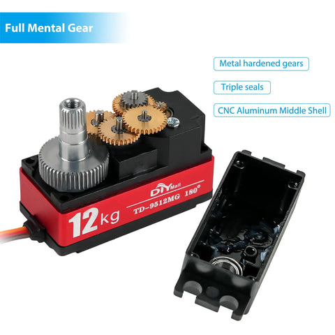 Beefed Up 12Kg Low Profile Digital Servo with Waterproof Full Metal Gear, Ultra High Speed 0.09 to 0.12 Sec, TD-9512MG gears
