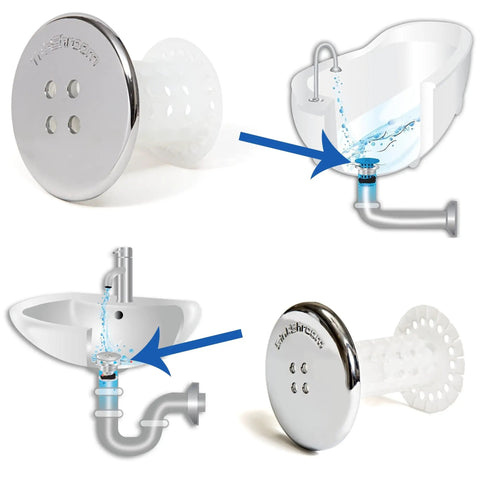 The Real Deal Drain Protector And Hair Catcher Combo For Bathtubs And Sinks Chrome finish, efficient design for bathtubs and sinks.