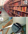 Laser Distance Measure 330 Ft With Li Ion Battery And Electric Angle Sensor Backlit LCD showing usage in library and stairway