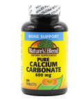 Calcium Carbonate 600 Mg Per Tablet Bone Health Supplement Gluten Free 100 Tabs bottle front view for peak bone mass support