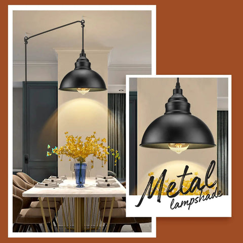 Premium Plug In Pendant Light With Fifteen Foot Drop Cord And Straight Up Smooth Switch for modern kitchen decor above a dining table.
