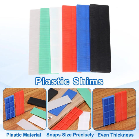 50 Pcs Plastic Flat Shims For Leveling And Spacing 5mm 3 16th Inch Structural Tile And Glass Glazing Blocks in various colors.