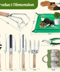 Heavy Duty 9 Piece Garden Tool Set With Floral Organizer Tote Rust Proof Hand Tools Thickened Repotting Mat dimensions and accessories