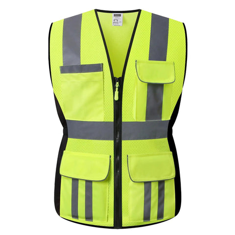 Built Different Women High Visibility Safety Vest With Extra Pockets Reflective Breathable Mesh Work Gear in bright yellow