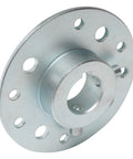 Beater Proof Aluminum Chain Sprocket Axle Hub Adapter Precision Machined Keyed Design Built Tough For Go Kart Dune Buggy Golf Cart Atv Utv Ebike Quad Trike Offroad Motorcycle Cruisers Featuring 26mm Axle Hole, silver circular hub with bolt holes.