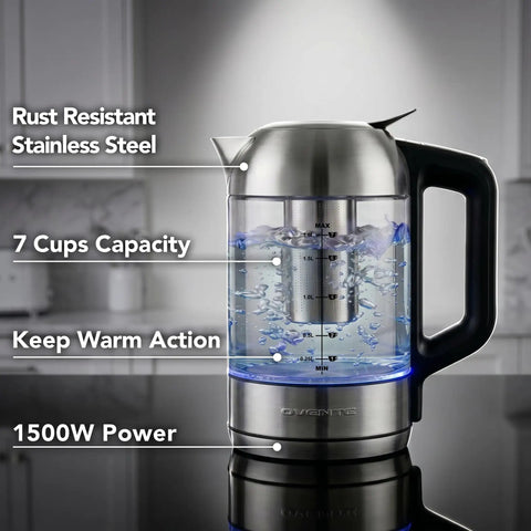 Digital Glass Electric Kettle With Temperature Control, 1.8L Cordless Tea Kettle, 7 Presets, Keep Warm, Auto Shut Off, Fast Boil 1500W