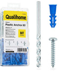 Drywall Anchors and Screws Kit with Drill Bit for a Strong Hold in Walls, 100 Anchors and 100 Screws, Ribbed Plastic