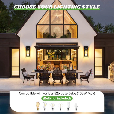 Modern house with 2 Pack Outdoor Wall Light Fixtures Exterior Waterproof Anti Rust Glass Shades Matte Black Porch Sconces