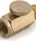 Inline Air Flow Regulator One Quarter Inch NPT Brass Body With Thumbscrew Valve Control for pneumatic systems.