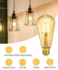 Smart Edison Bulbs WiFi LED E26 Dimmable ST64 Vintage Filament Light Bulb 45W Equivalent 2200K Soft White 350lm Cozy Amber Glow Works With Alexa Google Home No Hub Required 2 Pack displaying hanging design and app control features