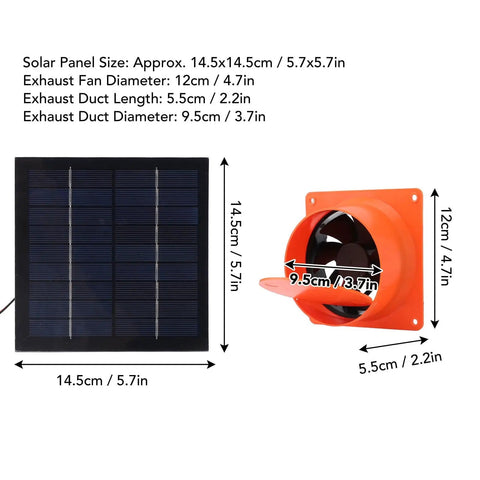 Solar Powered Exhaust Fan Kit With 20W 5V Monocrystalline Panel Round Baffle for Greenhouses RVs and Boats