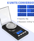 Portable Jewelry Scale 50g Capacity 0.001g Precision Microgram And Milligram Scale with open tray and conversion options