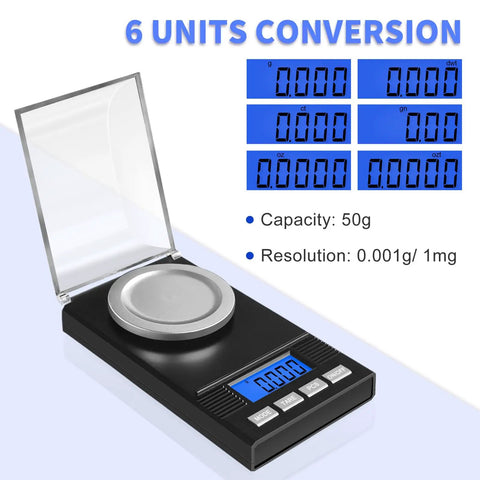 Portable Jewelry Scale 50g Capacity 0.001g Precision Microgram And Milligram Scale with open tray and conversion options