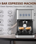 Top Shelf Espresso Coffee Machine With 20 Bar Italian Pump And 1050W Fast Heat Boiler, sleek design with dual espresso shots.