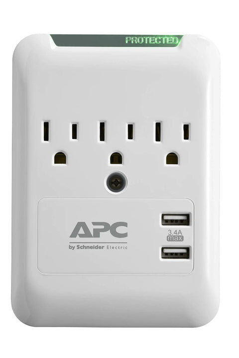 Wall Mount Surge Protector With USB Ports 540 Joule Protection Three Outlet Power Strip 3.4 Amps USB Charging Easy Wall Mount