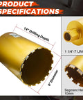 DaduoRi 8-inch wet diamond core drill bit with 1-1/4-7 UNC thread and 14-inch drilling depth for concrete.