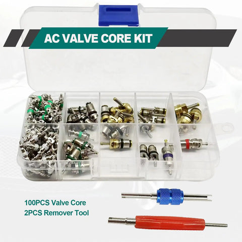 Green Rubber O Ring Kit And Car AC Valve Core Kit Set For R12 And R134a Repairs valve core assortment with remover tools