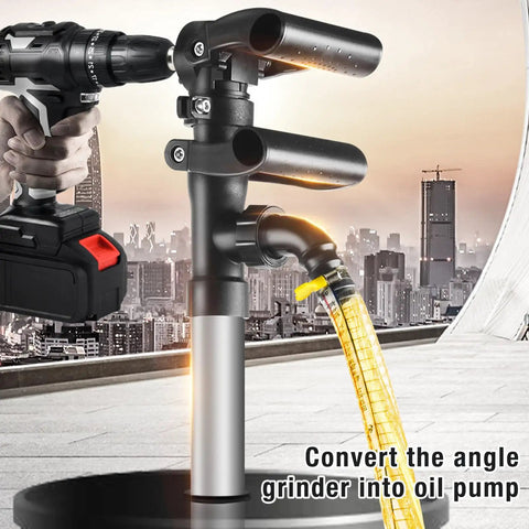 Oppwong Angle grinder oil drum pump with 3 adapters efficient liquid extractor kit transforms tool into fluid extractor for water and engine oil quick change versatility home garage handy