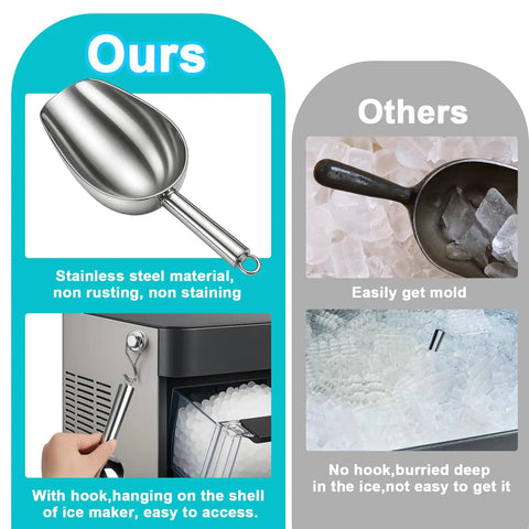 Heavy Duty Stainless Steel Ice Scoop With Magnetic Hook For Freezer Built To Last Rust Resistant 304 Stainless Steel Durable