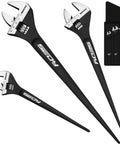 Beefy 3 Piece Adjustable Spud Wrench Set With 10 12 And 16 Inch Sizes CRV Steel Black Oxide Finish SAE And Metric Scale