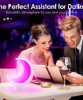 Smart Moon Table Lamp With Touch Control And Bluetooth App Control 20 Plus Scene Modes on dining table creating romantic atmosphere