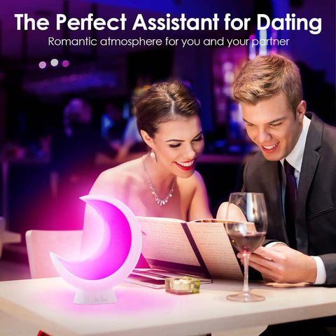 Smart Moon Table Lamp With Touch Control And Bluetooth App Control 20 Plus Scene Modes on dining table creating romantic atmosphere
