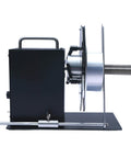 Side view of Automatic Label Rewinder Machine For Printers Bidirectional Rewinder With Adjustable Core Holder One To Four Inches.