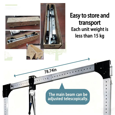 Space Saving Portable Gantry Crane With Fully Adjustable Height And Width Heavy Duty Shop Hoist For Cramped Garages And Workshops Smooth Overhead Lifting For Low Ceilings No Sweat Rig Up with compact storage and adjustable beam.